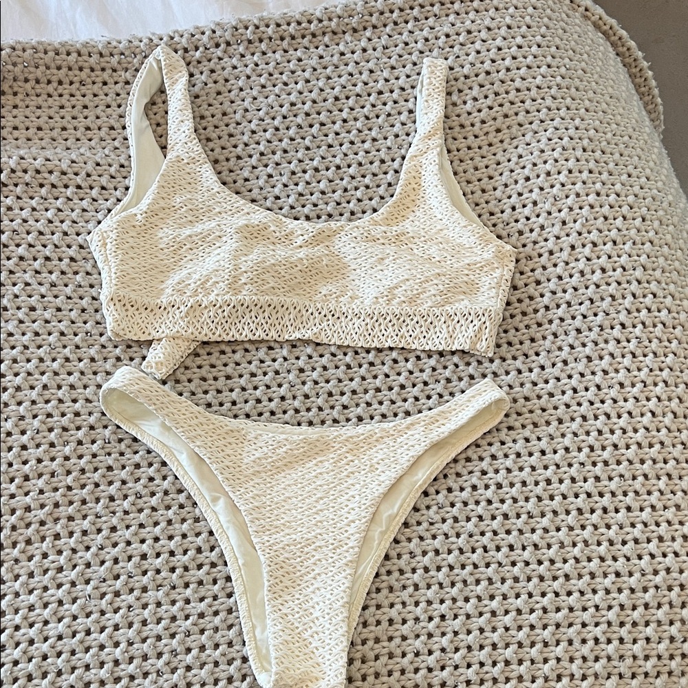 Monday swimwear Cream Textured Two-Piece Bikini Set